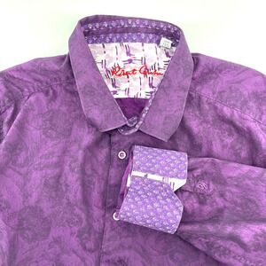 Robert Graham Mens 2XL Purple Floral Print Long Sleeve Button Up Shirt